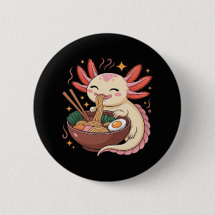 Badge Rond 5 Cm Joli Axolotl Mange des Nouilles Ramen