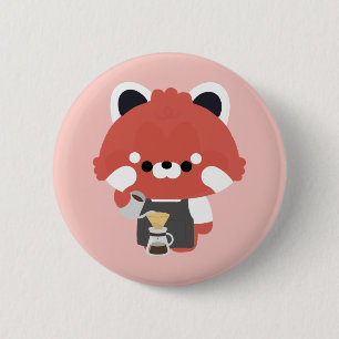 Badge Rond 5 Cm Joli Barista Panda Rouge