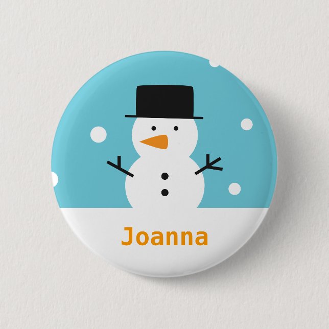 Badge Rond 5 Cm Joli bonhomme de neige sur fond de neige pour Noël (Devant)