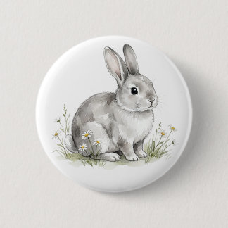 Badge Rond 5 Cm Joli Bouton de Lapin à l'Aquarelle Animaux de la F