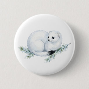 Badge Rond 5 Cm Joli Bouton Hermine Belette Aquarelle