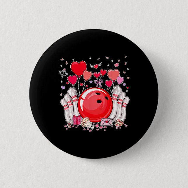 Badge Rond 5 Cm Joli Bowling Byll Saint-Valentin Cœur Amant Joueur (Devant)