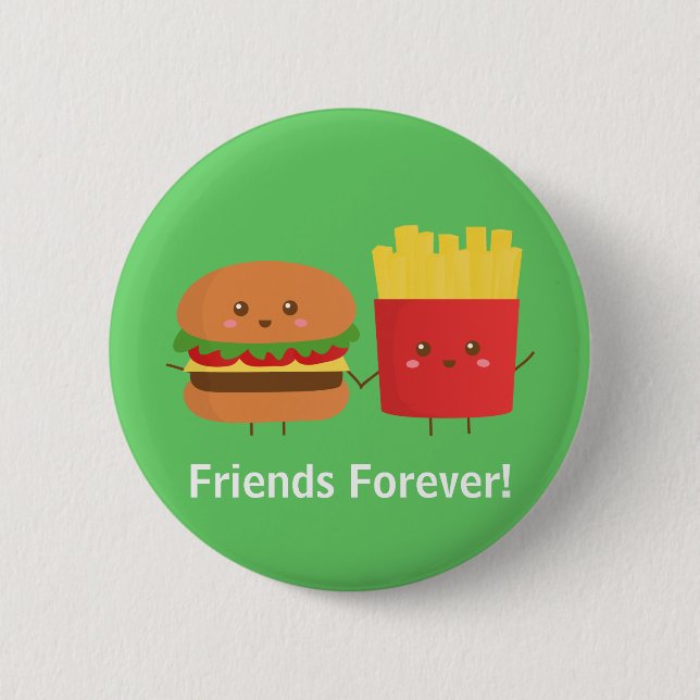 Badge Rond 5 Cm Joli Burger et Frites Amis pour Toujours (Devant)