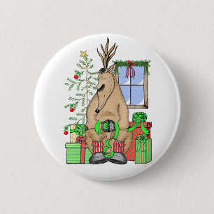 Badge Rond 5 Cm Joli cadeau Noël Sleepy Reindeer Enveloppant