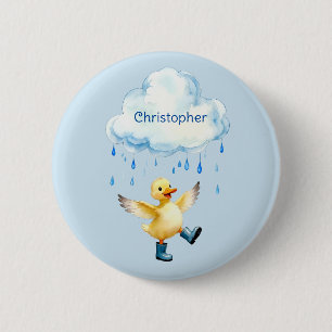 Badge Rond 5 Cm Joli Caneton Jouant sous la Pluie