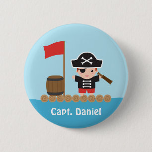 Badge Rond 5 Cm Joli capitaine pirate océan radeau garçon