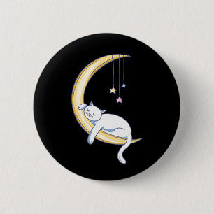 Badge Rond 5 Cm Joli Chat Blanc Endormi