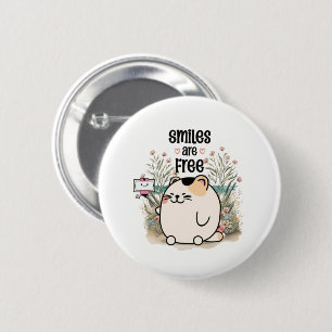 Badge Rond 5 Cm Joli Chat "Les Sourires Sont Gratuits" Message Pos