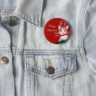 Badge Rond 5 Cm Joli chat rétro rouge Noël
