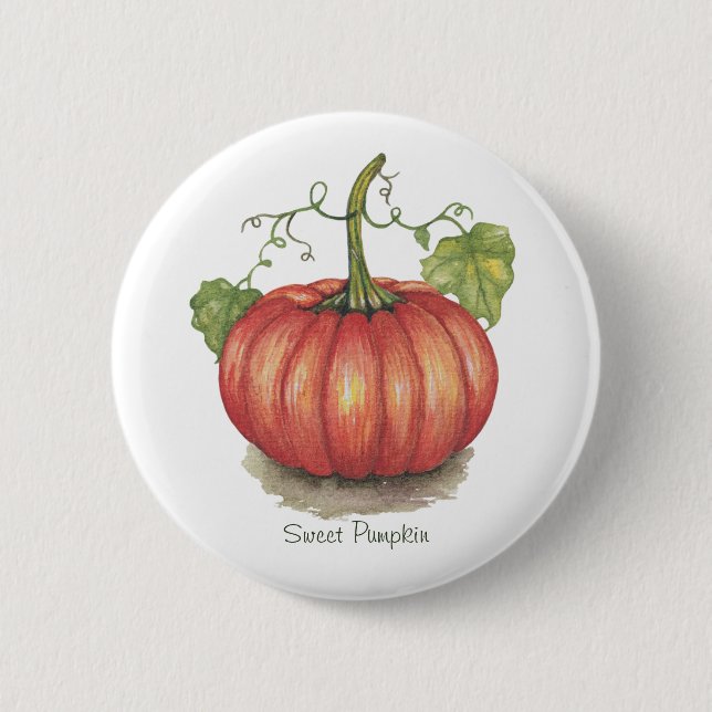 Badge Rond 5 Cm Joli Citrouille Avec Vins En Aquarelle (Devant)