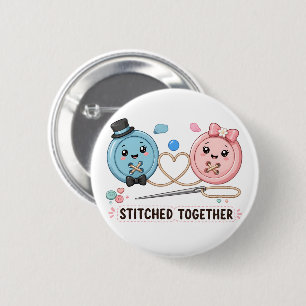 Badge Rond 5 Cm Joli Couple de Couture Cousus Ensemble