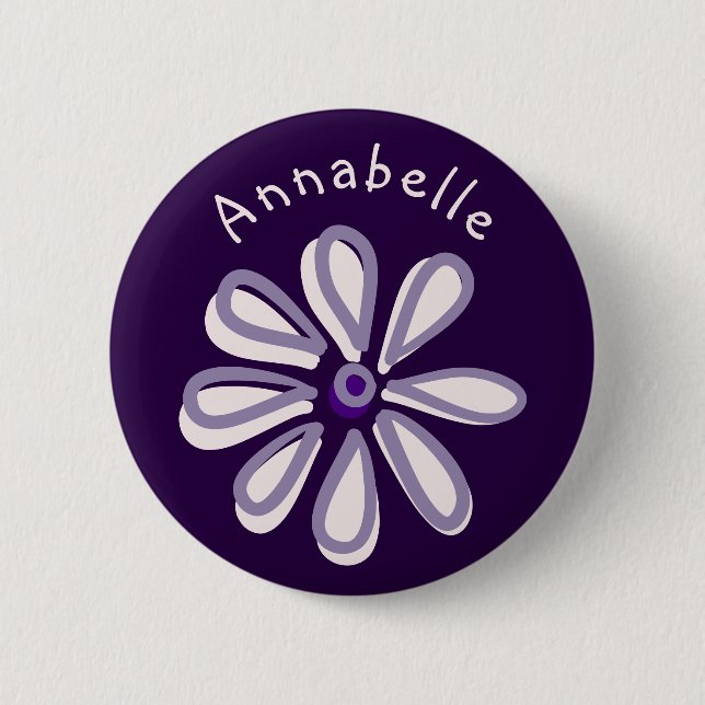 Badge Rond 5 Cm Joli Doodle Fleur Votre Nom (Devant)
