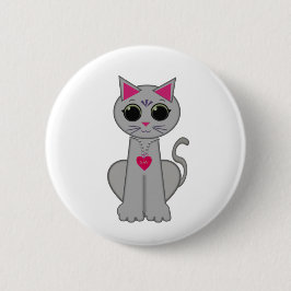 Badge Rond 5 Cm Joli drôle heureux chat gris