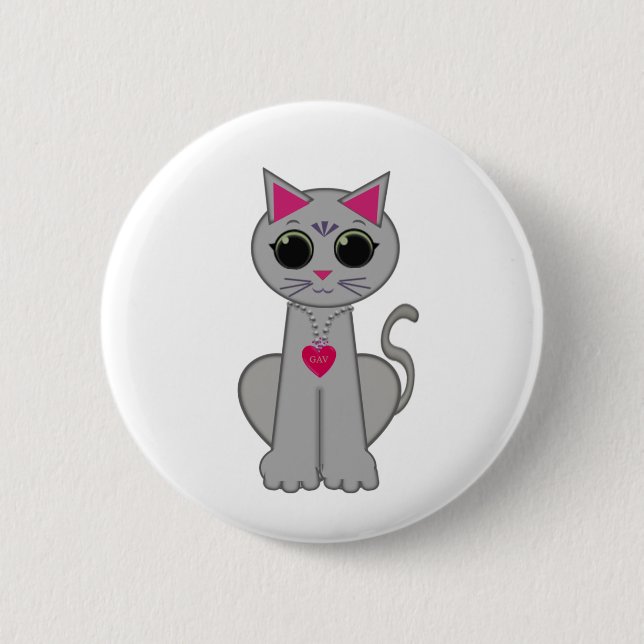 Badge Rond 5 Cm Joli drôle heureux chat gris (Devant)