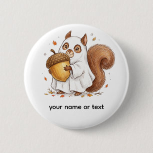 Badge Rond 5 Cm Joli écureuil fantôme Halloween, cadeau personnali