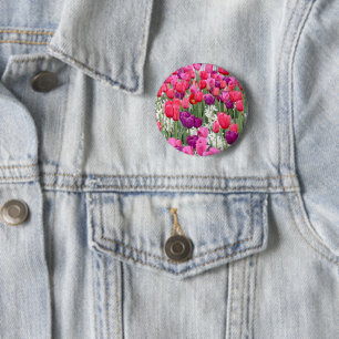 Badge Rond 5 Cm Joli en Pétales Roses