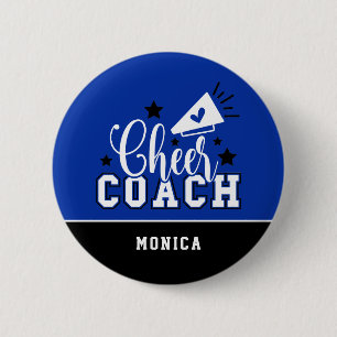 Badge Rond 5 Cm Joli Entraîneur Personnalisé Royal Bleu & Noir