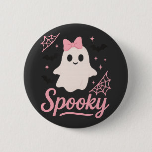 Badge Rond 5 Cm Joli Fantôme Effrayant avec Nœud Rose Kawaii Hallo