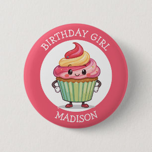 Badge Rond 5 Cm Joli gâteau rose personnalisé pour l'anniversaire