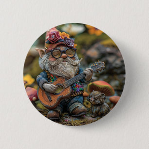 Badge Rond 5 Cm Joli gnome musical jouant de la guitare