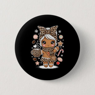 Badge Rond 5 Cm Joli léopard en pain d'épice Noël Xmas fille femme