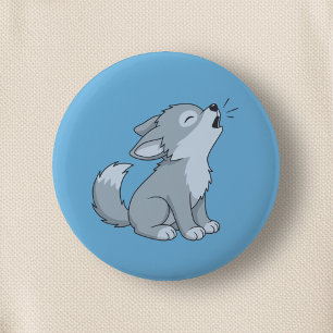 Badge Rond 5 Cm Joli louveteau hurlant sur fond bleu