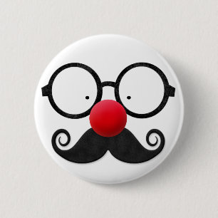 Badge Rond 5 Cm Joli nez rouge rond lunettes noires moustache