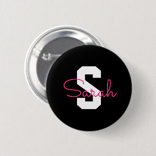 Badge Rond 5 Cm Joli nom et monogramme Noir blanc et rose