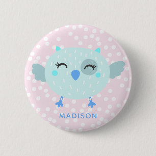 Badge Rond 5 Cm Joli oiseau Turquoise - Rose rayé Enfant'Anniversa