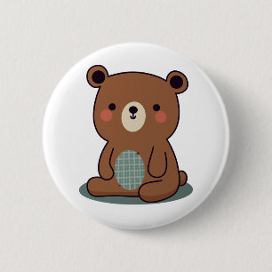 Badge Rond 5 Cm Joli Ours en Peluche Brun Heureux