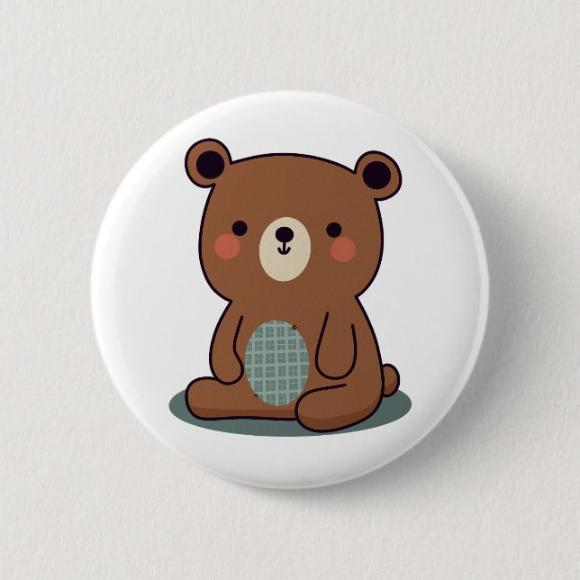 Badge Rond 5 Cm Joli Ours en Peluche Brun Heureux  (Devant)