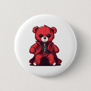 Badge Rond 5 Cm Joli ours en peluche rouge garçon