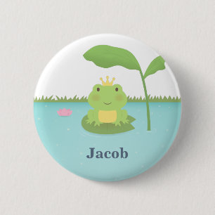 Badge Rond 5 Cm Joli Prince Grenouille d'étang pour garçons