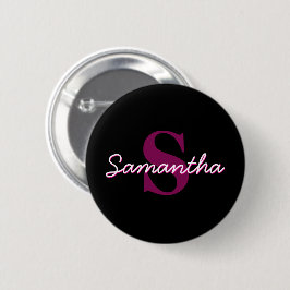 Badge Rond 5 Cm Joli script de monogramme rose et noir personnalis