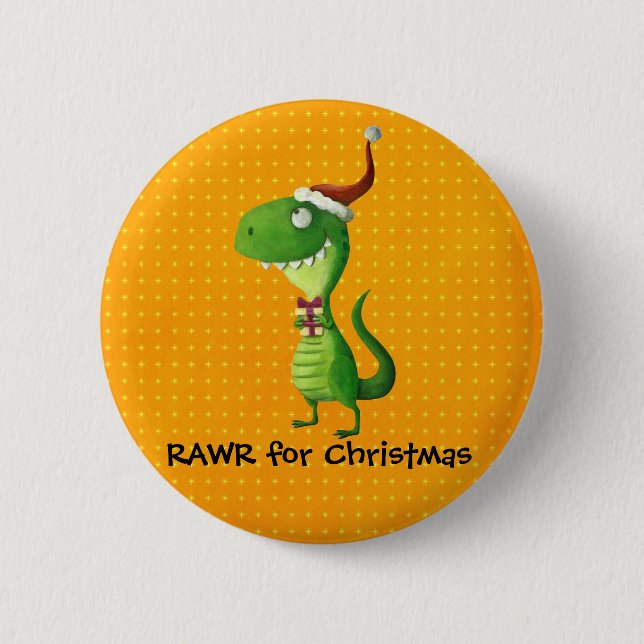 Badge Rond 5 Cm Joli T-rex de Noël (Devant)