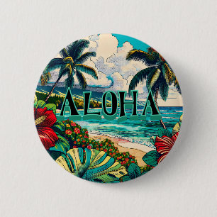 Badge Rond 5 Cm Joli thème Hawaiian Island