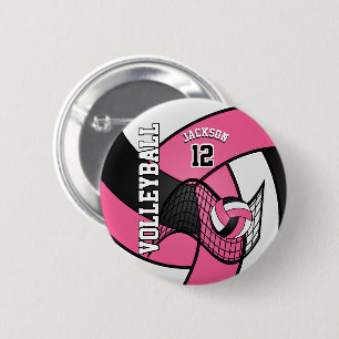Badge Rond 5 Cm Joli volley-ball rose et blanc