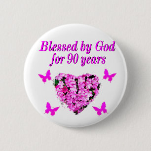 BADGE ROND 5 CM JOLIE 90E ANNIVERSAIRE FLORAL