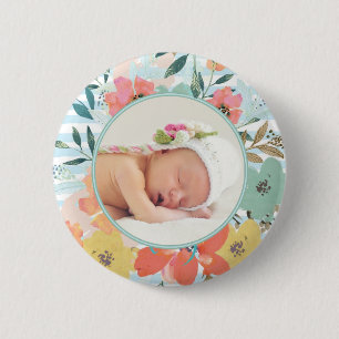 Badge Rond 5 Cm Jolie aquarelle Floral Photo personnalisée