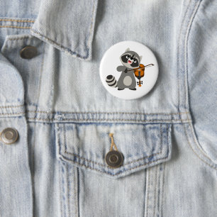 Badge Rond 5 Cm Jolie Cartoon Raccoon Jouer du violon
