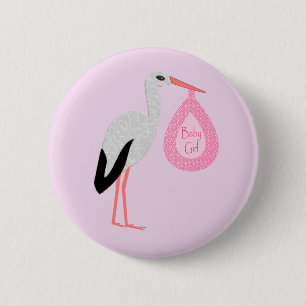 Badge Rond 5 Cm Jolie chatte rose bébé fille Stork