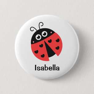Badge Rond 5 Cm Jolie coccinelle rouge et noire avec des cœurs pou