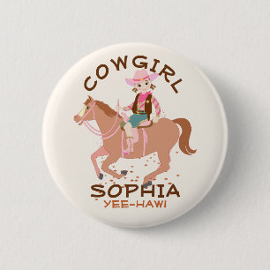 Badge Rond 5 Cm Jolie Cowgirl et cheval fête d'anniversaire