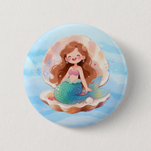 Badge Rond 5 Cm Jolie Épingle de Mermaid Aquarelle sous l'Océan