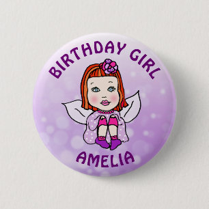 Badge Rond 5 Cm Jolie Fée Personnalisée Fille Anniversaire