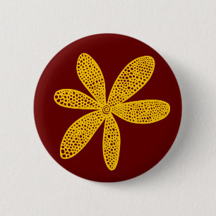 Badge Rond 5 Cm Jolie fleur - Ambre sur Maroon foncé