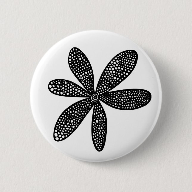 Badge Rond 5 Cm Jolie fleur - Noir sur Blanc (Devant)