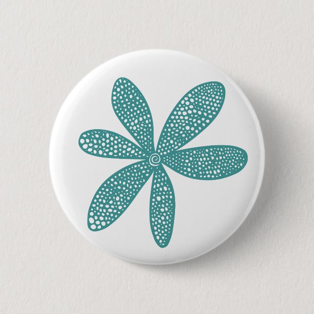 Badge Rond 5 Cm Jolie fleur - Ocean Green on White (Devant)