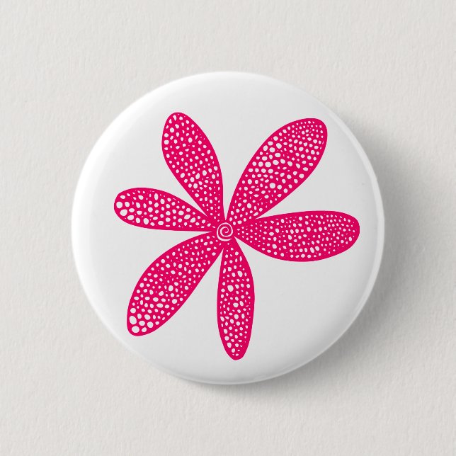 Badge Rond 5 Cm Jolie fleur - Rouge néon sur blanc (Devant)