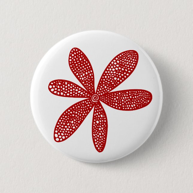 Badge Rond 5 Cm Jolie fleur - Rouge rubis sur blanc (Devant)